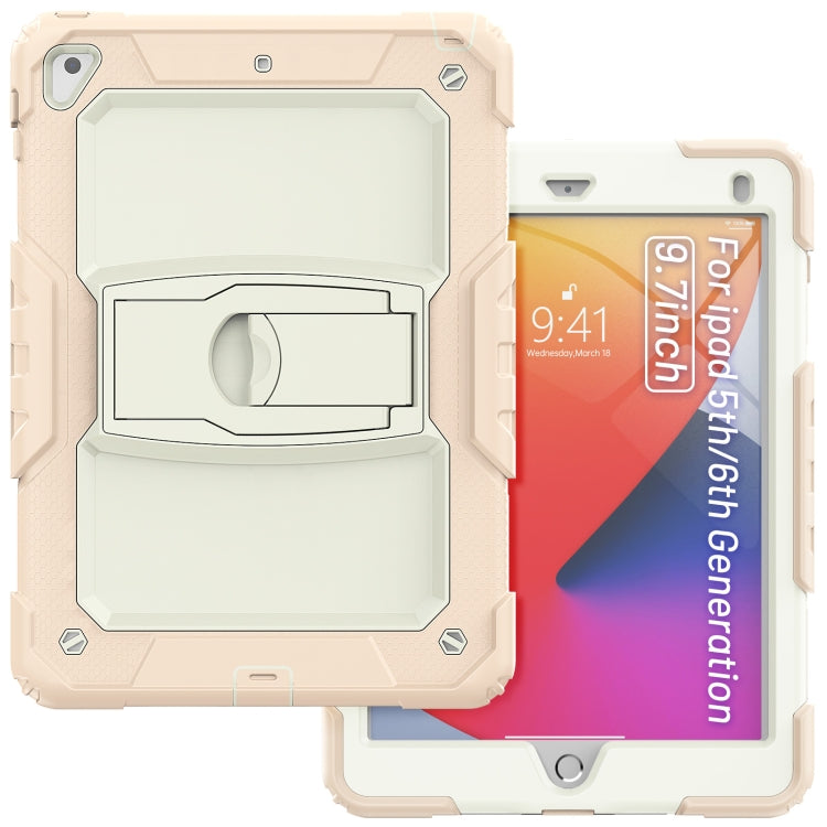 Shockproof Colorful Silicone + Beige PC Tablet Protective Case with Holder & Shoulder Strap For iPad 9.7 2018 / 2017