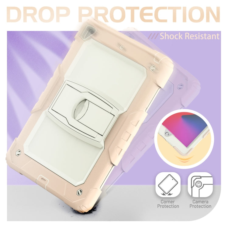 Shockproof Colorful Silicone + Beige PC Tablet Protective Case with Holder & Shoulder Strap For iPad 9.7 2018 / 2017