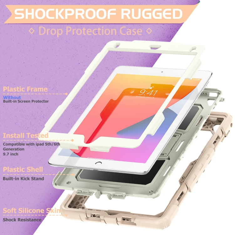 Shockproof Colorful Silicone + Beige PC Tablet Protective Case with Holder & Shoulder Strap For iPad 9.7 2018 / 2017