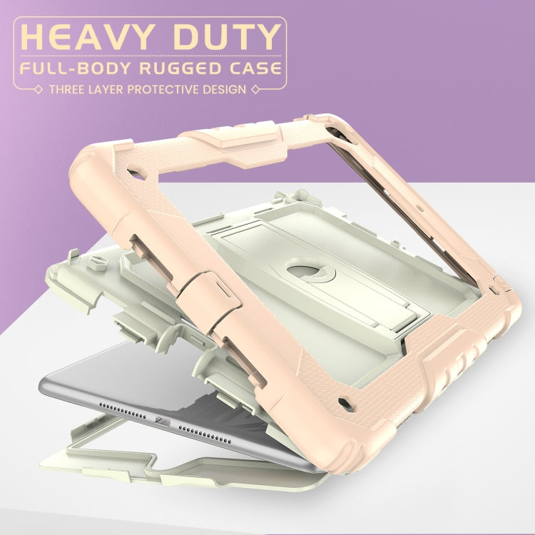 Shockproof Colorful Silicone + Beige PC Tablet Protective Case with Holder & Shoulder Strap For iPad 9.7 2018 / 2017