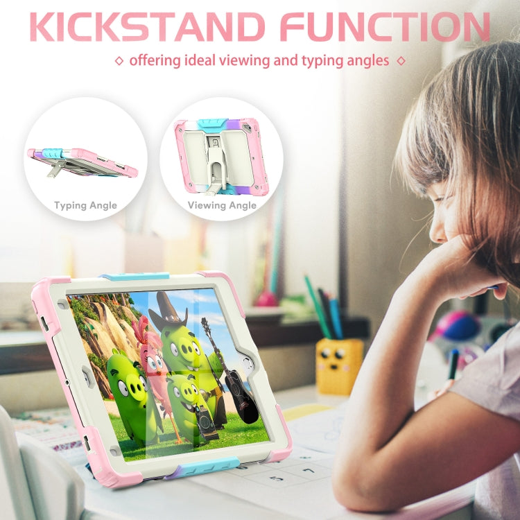 Shockproof Colorful Silicone + Beige PC Tablet Protective Case with Holder & Shoulder Strap For iPad 9.7 2018 / 2017