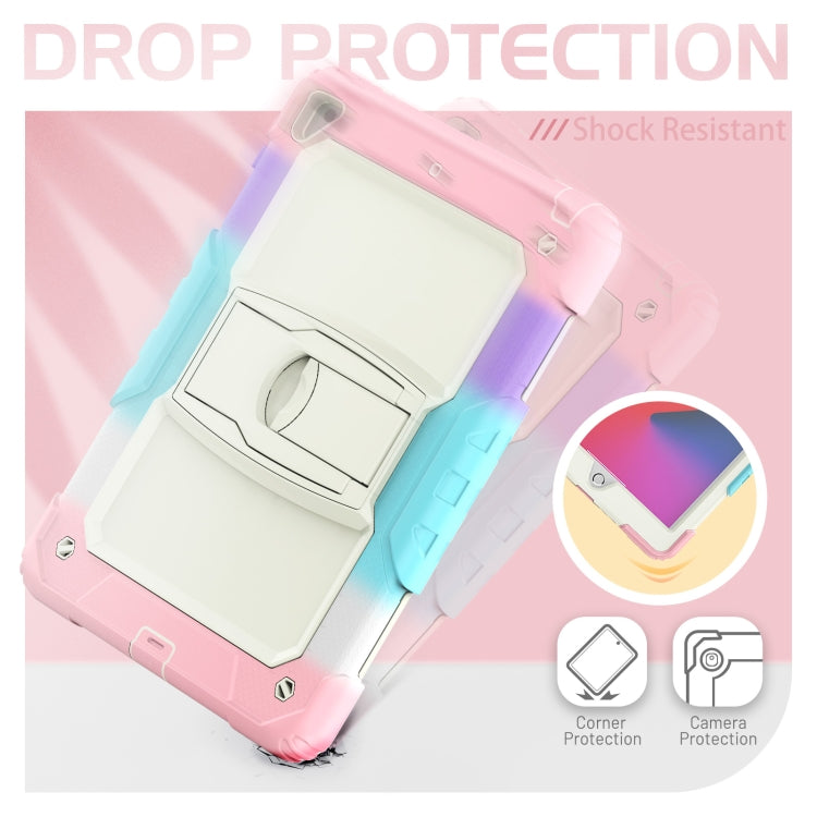 Shockproof Colorful Silicone + Beige PC Tablet Protective Case with Holder & Shoulder Strap For iPad 9.7 2018 / 2017