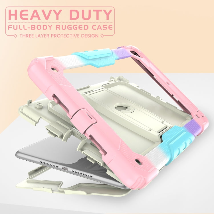 Shockproof Colorful Silicone + Beige PC Tablet Protective Case with Holder & Shoulder Strap For iPad 9.7 2018 / 2017