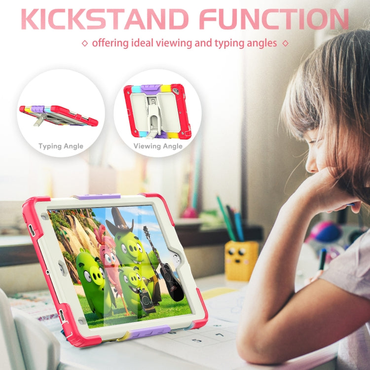 Shockproof Colorful Silicone + Beige PC Tablet Protective Case with Holder & Shoulder Strap For iPad 9.7 2018 / 2017