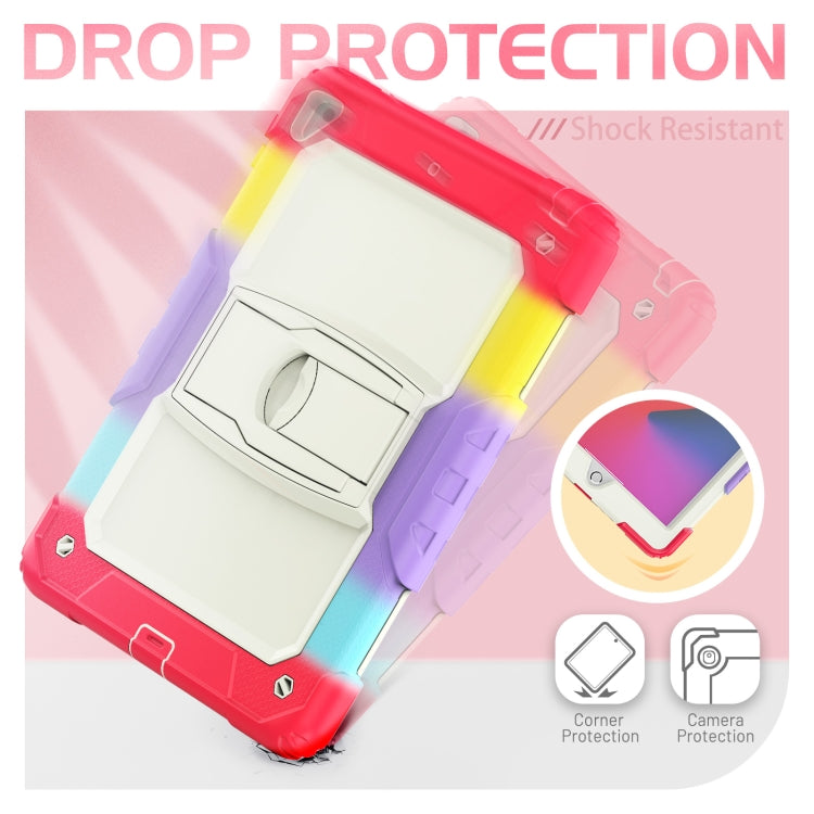 Shockproof Colorful Silicone + Beige PC Tablet Protective Case with Holder & Shoulder Strap For iPad 9.7 2018 / 2017
