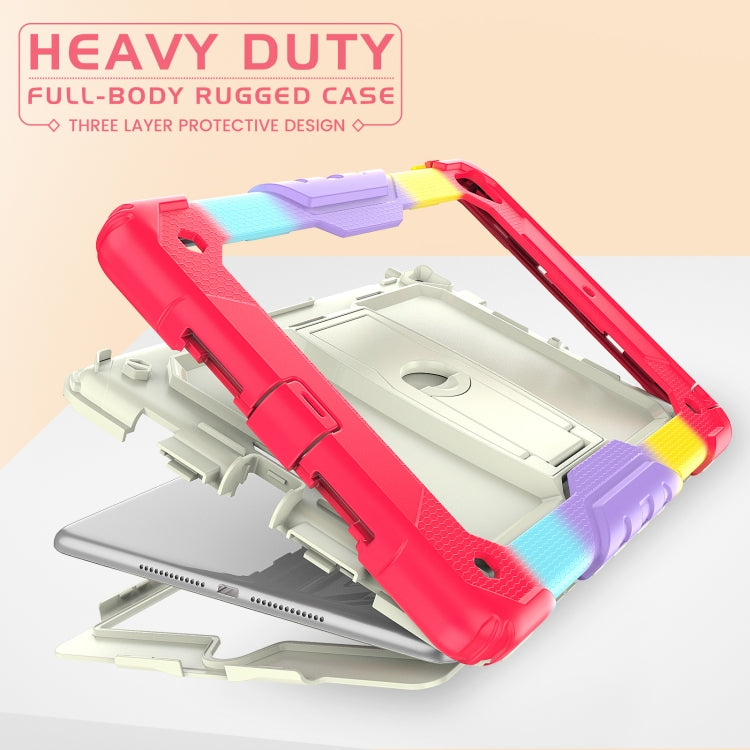 Shockproof Colorful Silicone + Beige PC Tablet Protective Case with Holder & Shoulder Strap For iPad 9.7 2018 / 2017