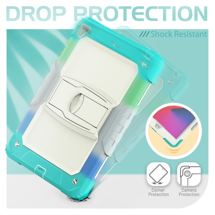 Shockproof Colorful Silicone + Beige PC Tablet Protective Case with Holder & Shoulder Strap For iPad 9.7 2018 / 2017