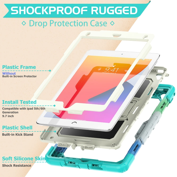 Shockproof Colorful Silicone + Beige PC Tablet Protective Case with Holder & Shoulder Strap For iPad 9.7 2018 / 2017