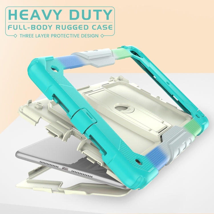 Shockproof Colorful Silicone + Beige PC Tablet Protective Case with Holder & Shoulder Strap For iPad 9.7 2018 / 2017