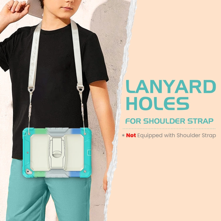 Shockproof Colorful Silicone + Beige PC Tablet Protective Case with Holder & Shoulder Strap For iPad 9.7 2018 / 2017
