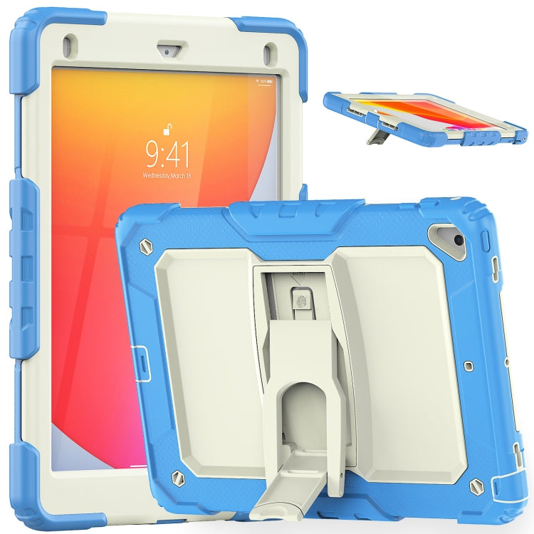 Shockproof Colorful Silicone + Beige PC Tablet Protective Case with Holder & Shoulder Strap For iPad 9.7 2018 / 2017
