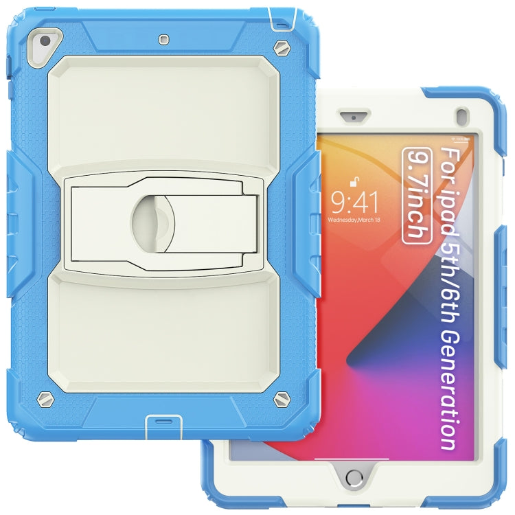 Shockproof Colorful Silicone + Beige PC Tablet Protective Case with Holder & Shoulder Strap For iPad 9.7 2018 / 2017