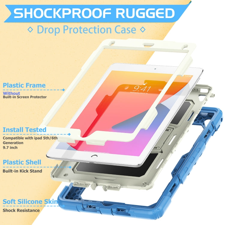 Shockproof Colorful Silicone + Beige PC Tablet Protective Case with Holder & Shoulder Strap For iPad 9.7 2018 / 2017