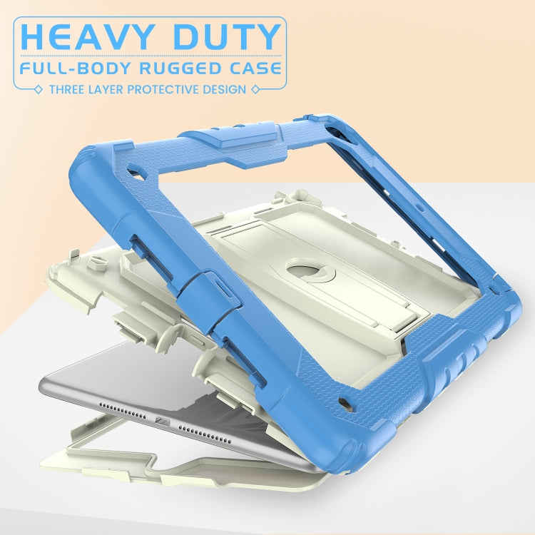 Shockproof Colorful Silicone + Beige PC Tablet Protective Case with Holder & Shoulder Strap For iPad 9.7 2018 / 2017