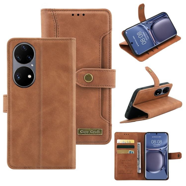 For Huawei P50 Copper Buckle Horizontal Flip Leather Phone Case with Holder & Card Slots & Wallet
