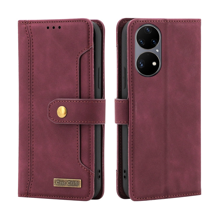 For Huawei P50 Copper Buckle Horizontal Flip Leather Phone Case with Holder & Card Slots & Wallet