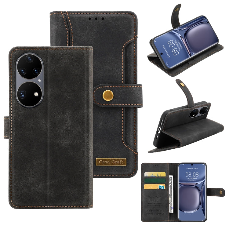 For Huawei P50 Pro Copper Buckle Horizontal Flip Leather Phone Case with Holder & Card Slots & Wallet