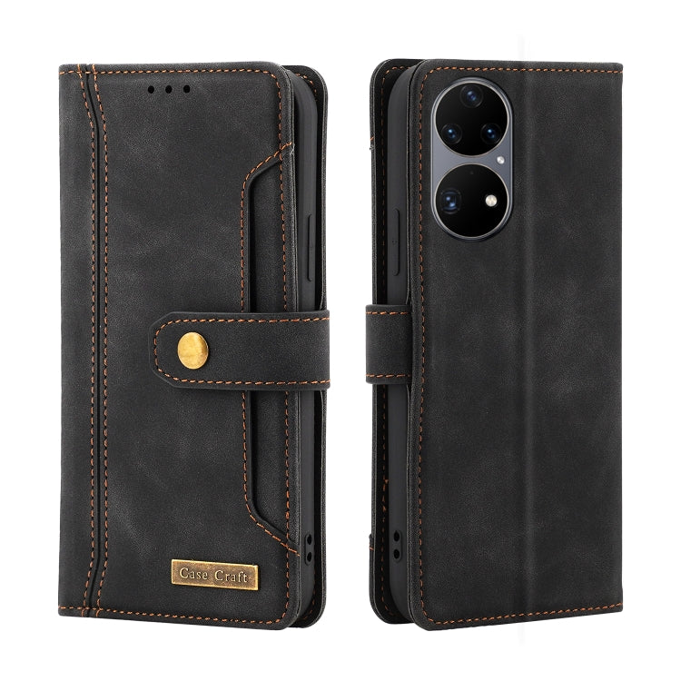 For Huawei P50 Pro Copper Buckle Horizontal Flip Leather Phone Case with Holder & Card Slots & Wallet
