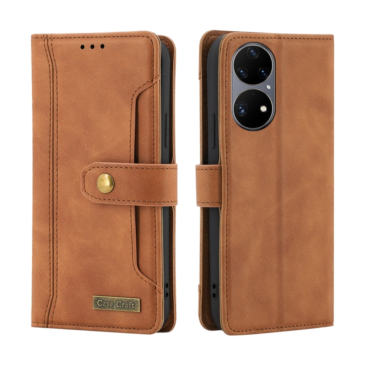 For Huawei P50 Pro Copper Buckle Horizontal Flip Leather Phone Case with Holder & Card Slots & Wallet