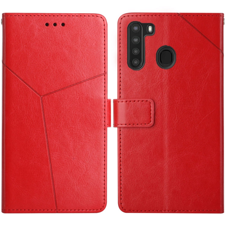 For Samsung Galaxy A21 Y Stitching Horizontal Flip Leather Case with Holder & Card Slots & Wallet & Photo Frame