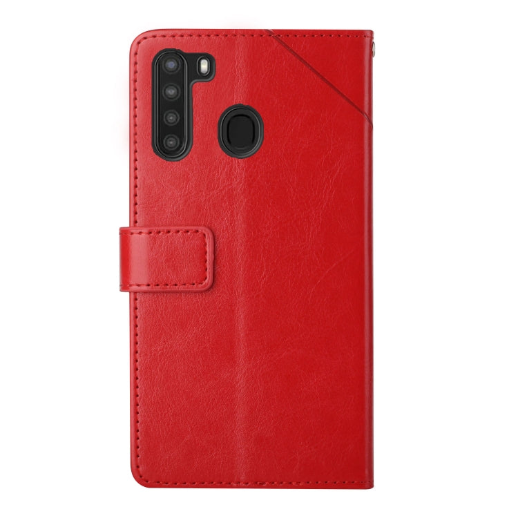For Samsung Galaxy A21 Y Stitching Horizontal Flip Leather Case with Holder & Card Slots & Wallet & Photo Frame