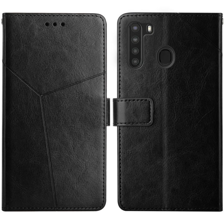For Samsung Galaxy A21 Y Stitching Horizontal Flip Leather Case with Holder & Card Slots & Wallet & Photo Frame