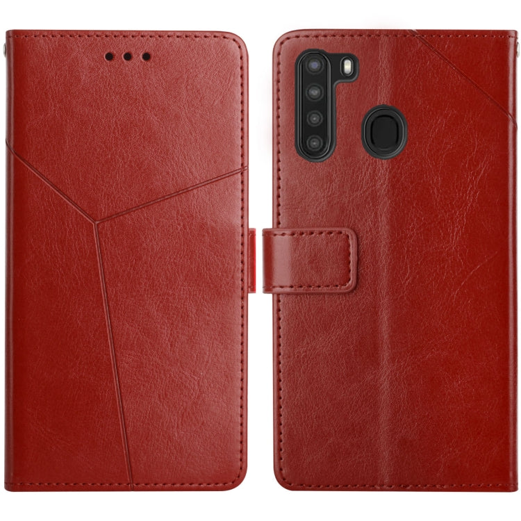 For Samsung Galaxy A21 Y Stitching Horizontal Flip Leather Case with Holder & Card Slots & Wallet & Photo Frame