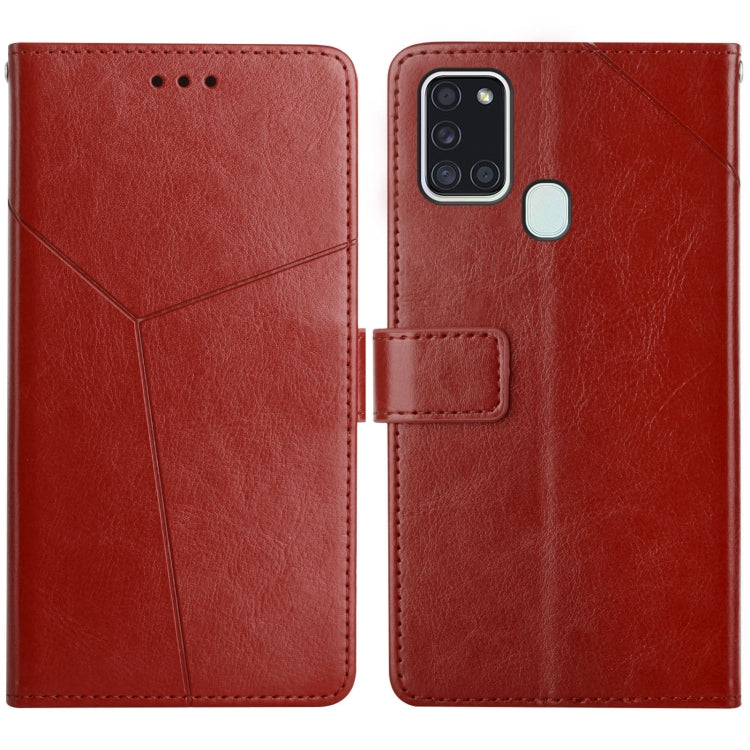 For Samsung Galaxy A21s EU Version Y Stitching Horizontal Flip Leather Case with Holder & Card Slots & Wallet & Photo Frame