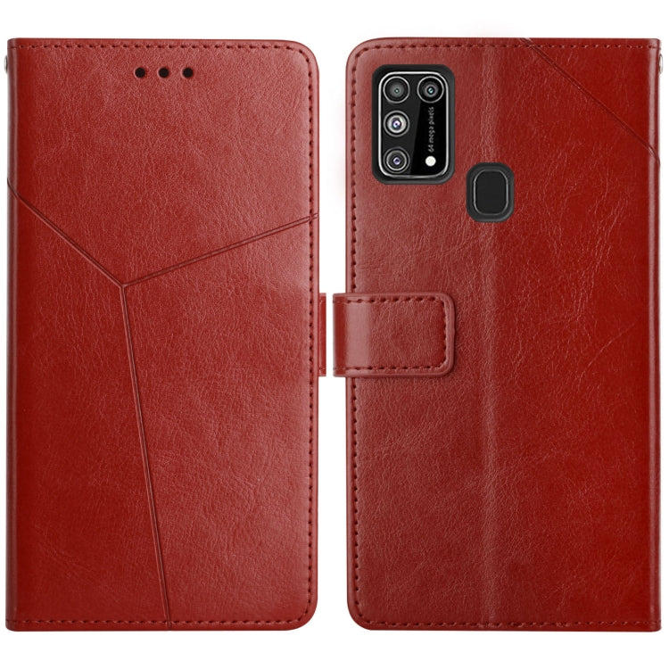 For Samsung Galaxy M31 Y Stitching Horizontal Flip Leather Case with Holder & Card Slots & Wallet & Photo Frame