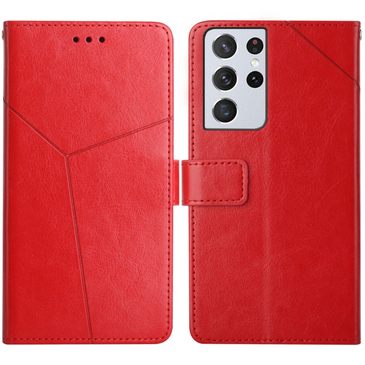 For Samsung Galaxy S21 Ultra 5G Y Stitching Horizontal Flip Leather Case with Holder & Card Slots & Wallet & Photo Frame