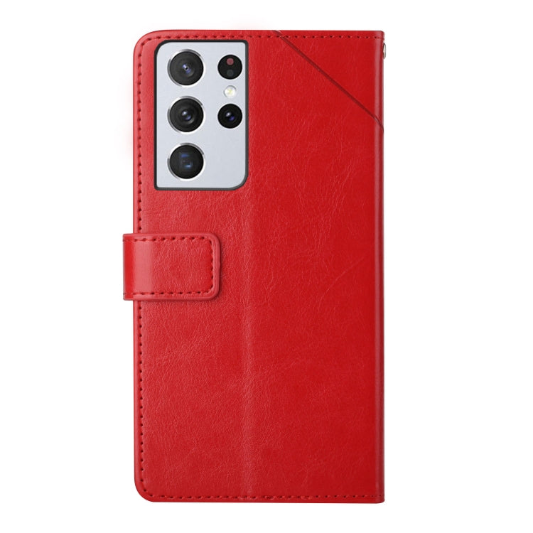 For Samsung Galaxy S21 Ultra 5G Y Stitching Horizontal Flip Leather Case with Holder & Card Slots & Wallet & Photo Frame