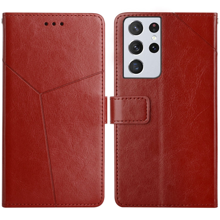 For Samsung Galaxy S21 Ultra 5G Y Stitching Horizontal Flip Leather Case with Holder & Card Slots & Wallet & Photo Frame
