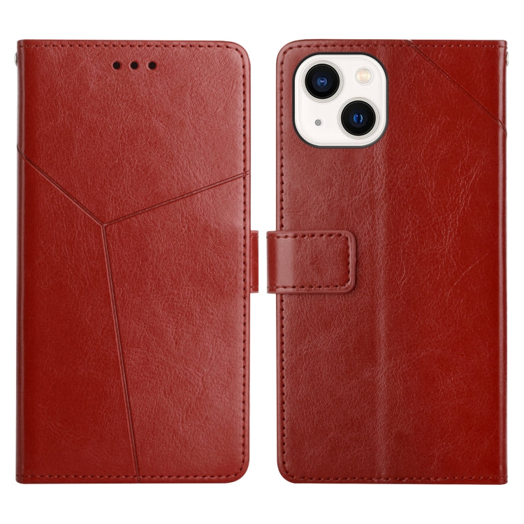 For iPhone 13 Y Stitching Horizontal Flip Leather Phone Case with Holder & Card Slots & Wallet & Photo Frame