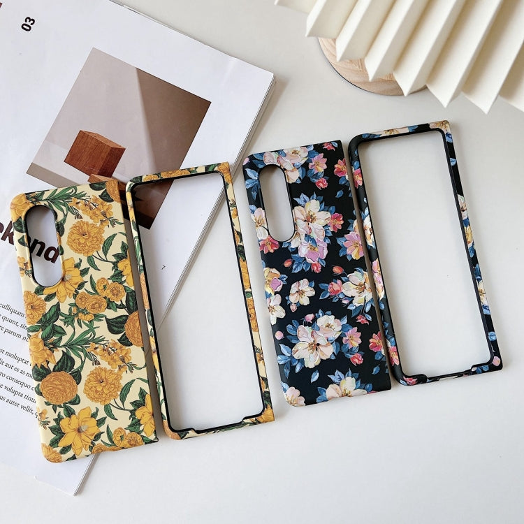For Samsung Galaxy Z Fold3 5G Small Floral Shockproof PC + Water Paste Folding Phone Protective Case