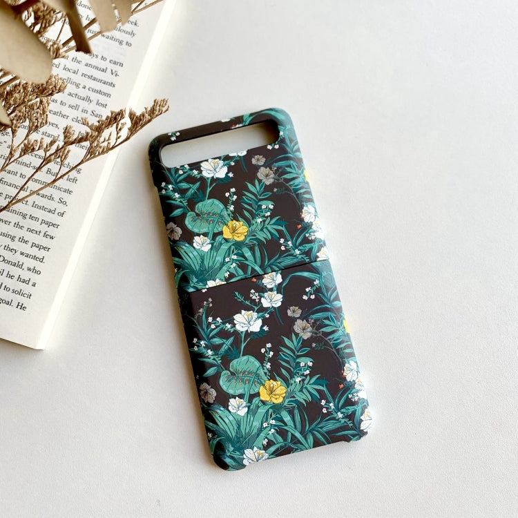 For Samsung Galaxy Z Flip Small Floral Shockproof PC + Water Paste Folding Phone Protective Case