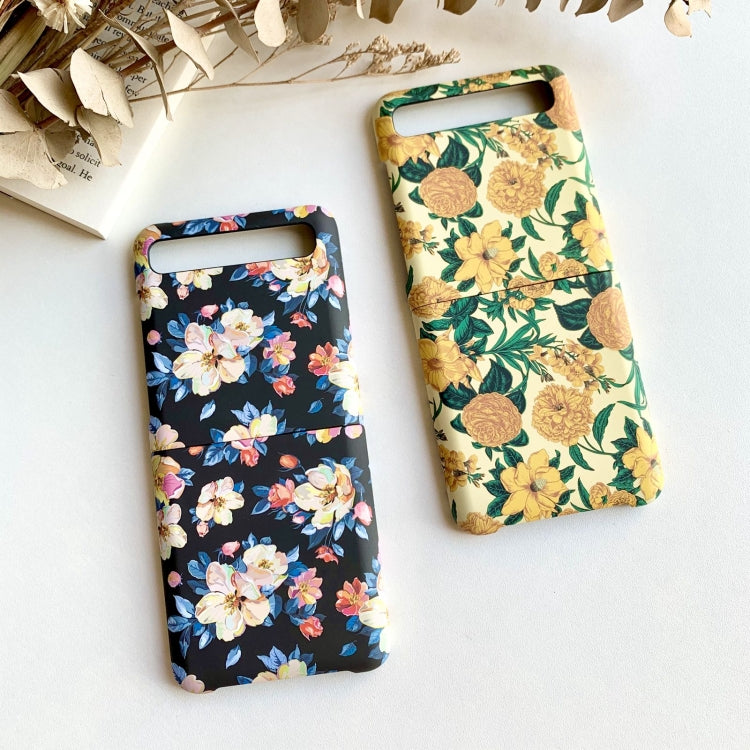 For Samsung Galaxy Z Flip Small Floral Shockproof PC + Water Paste Folding Phone Protective Case