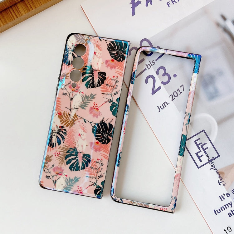 For Samsung Galaxy Z Fold3 5G IMD Blue Light Jungle Flowers Pattern Folding Phone Protective Case