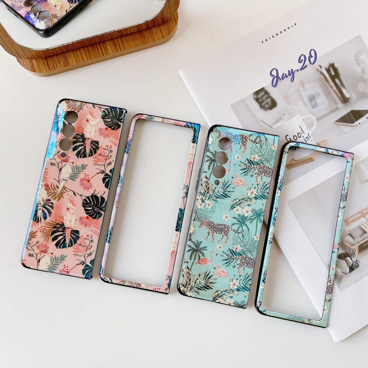 For Samsung Galaxy Z Fold3 5G IMD Blue Light Jungle Flowers Pattern Folding Phone Protective Case