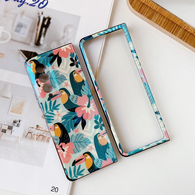 For Samsung Galaxy Z Fold3 5G IMD Blue Light Jungle Flowers Pattern Folding Phone Protective Case