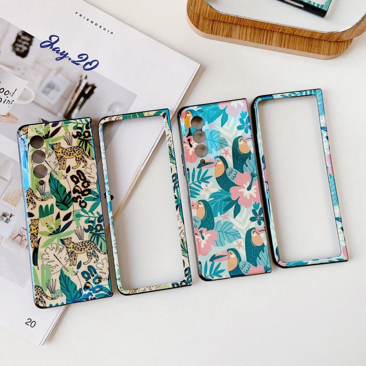 For Samsung Galaxy Z Fold3 5G IMD Blue Light Jungle Flowers Pattern Folding Phone Protective Case