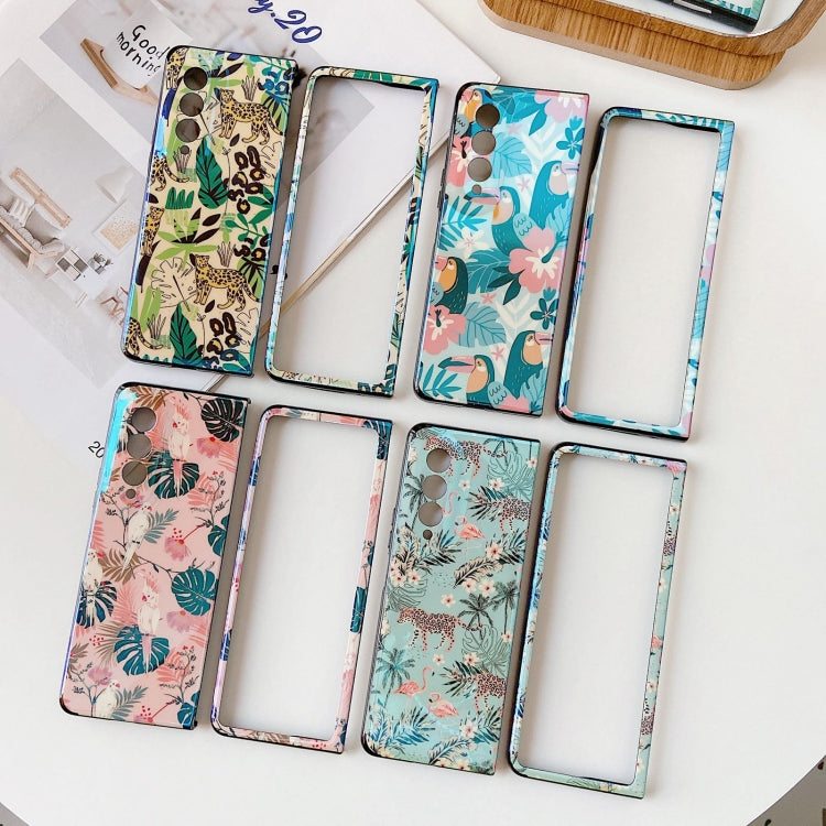 For Samsung Galaxy Z Fold3 5G IMD Blue Light Jungle Flowers Pattern Folding Phone Protective Case
