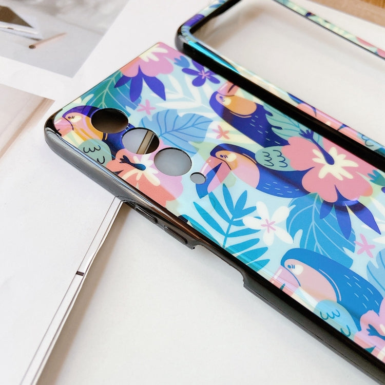 For Samsung Galaxy Z Fold3 5G IMD Blue Light Jungle Flowers Pattern Folding Phone Protective Case