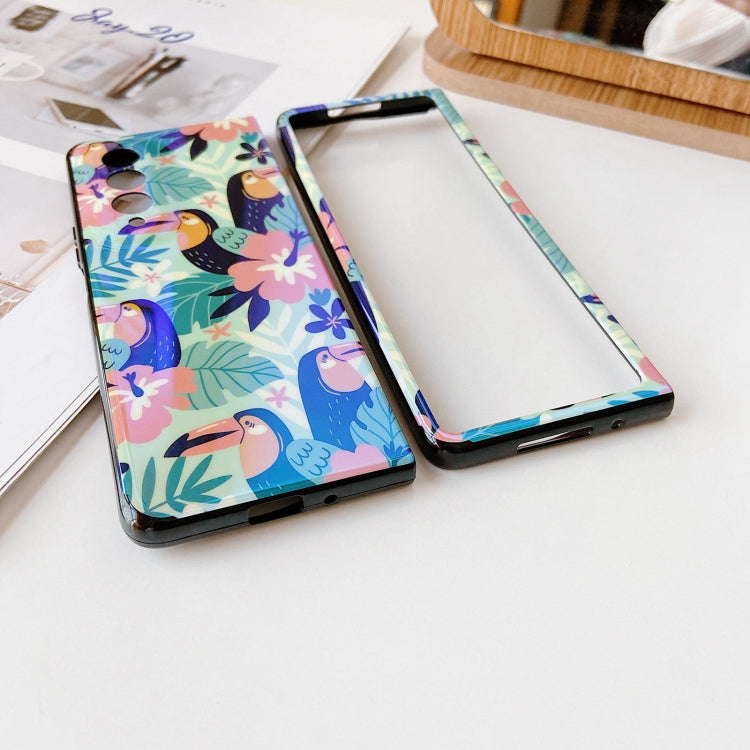 For Samsung Galaxy Z Fold3 5G IMD Blue Light Jungle Flowers Pattern Folding Phone Protective Case