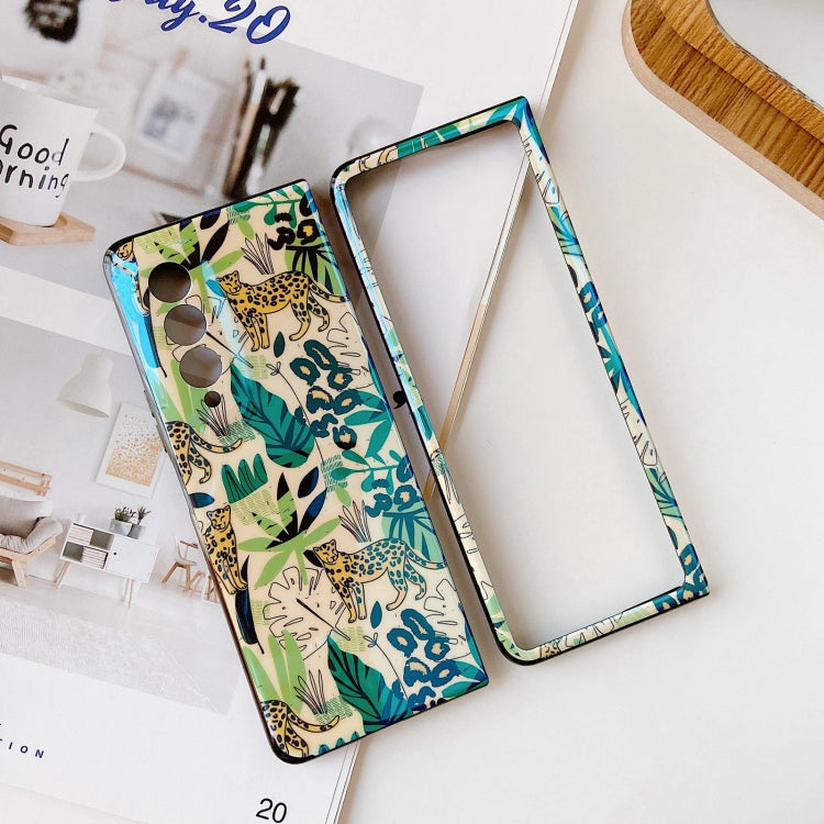 For Samsung Galaxy Z Fold3 5G IMD Blue Light Jungle Flowers Pattern Folding Phone Protective Case