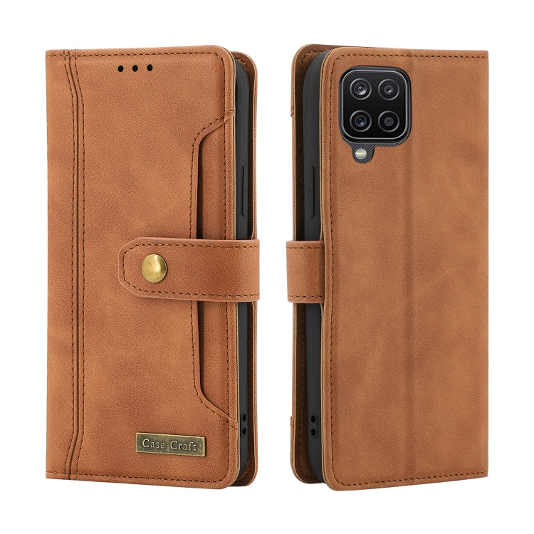For Samsung Galaxy A12 Copper Buckle Horizontal Flip Leather Phone Case with Holder & Card Slots & Wallet