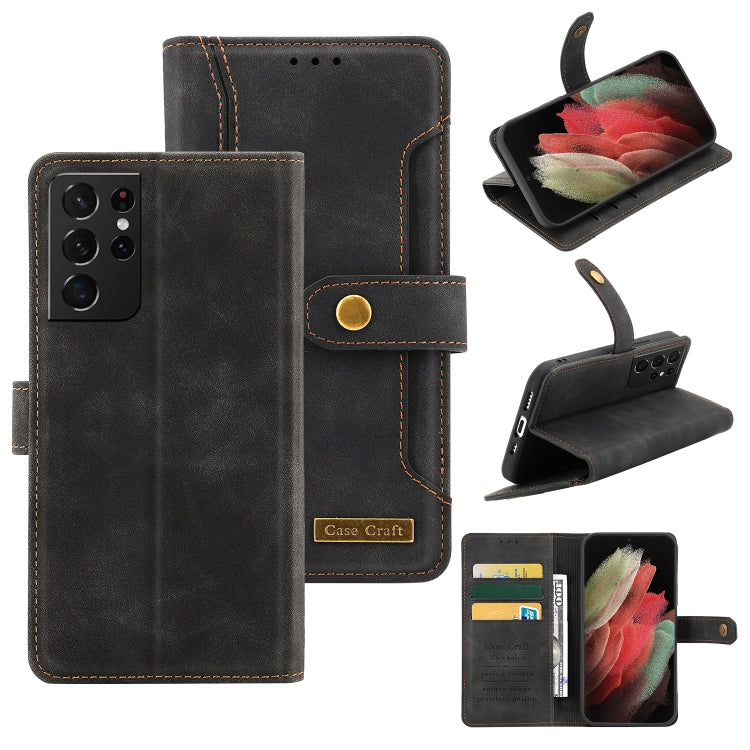 For Samsung Galaxy S21 Ultra 5G Copper Buckle Horizontal Flip Leather Phone Case with Holder & Card Slots & Wallet