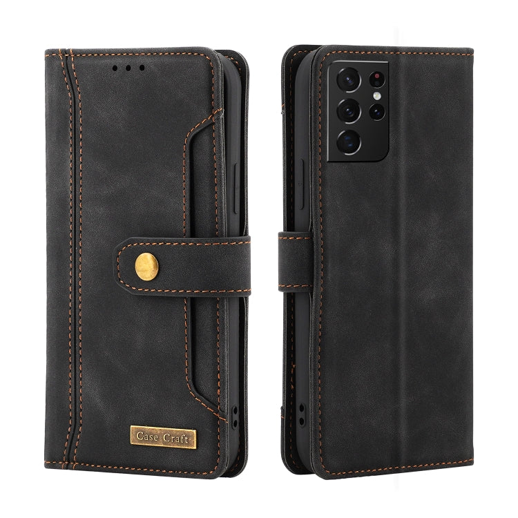 For Samsung Galaxy S21 Ultra 5G Copper Buckle Horizontal Flip Leather Phone Case with Holder & Card Slots & Wallet