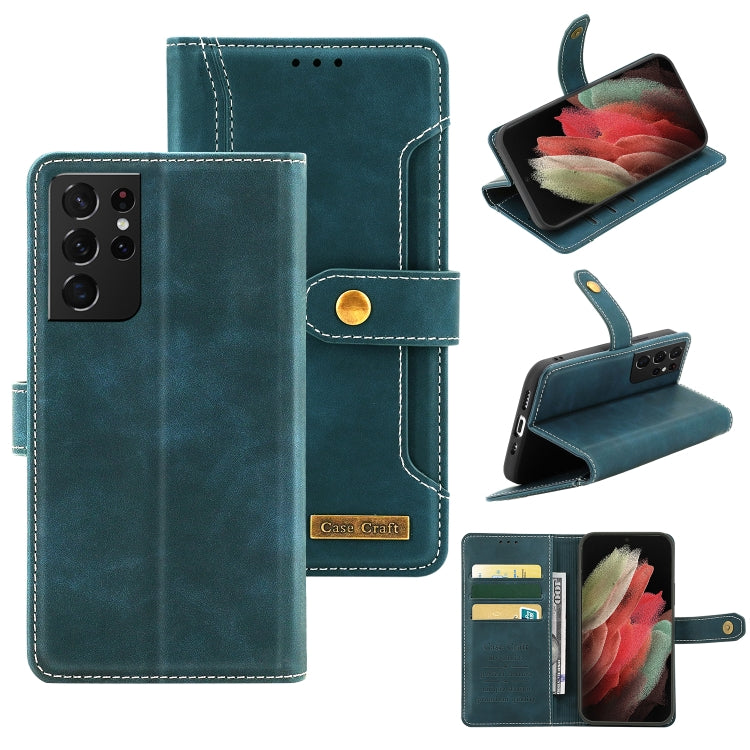 For Samsung Galaxy S21 Ultra 5G Copper Buckle Horizontal Flip Leather Phone Case with Holder & Card Slots & Wallet