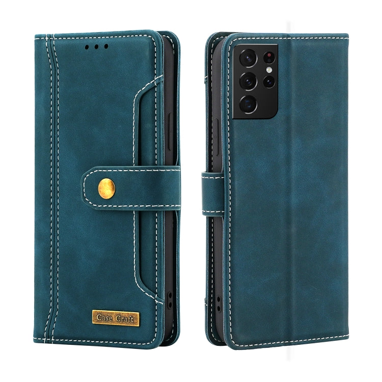 For Samsung Galaxy S21 Ultra 5G Copper Buckle Horizontal Flip Leather Phone Case with Holder & Card Slots & Wallet