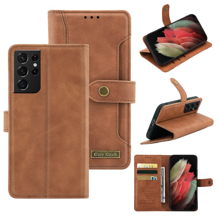 For Samsung Galaxy S21 Ultra 5G Copper Buckle Horizontal Flip Leather Phone Case with Holder & Card Slots & Wallet